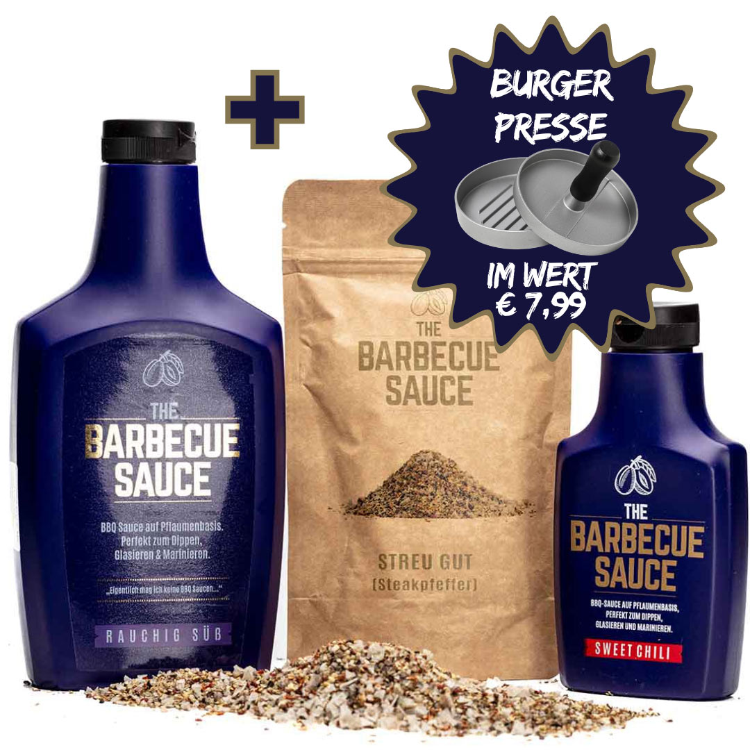 Grill & BBQ Saucen Set "BBQ BURGER" mit Burgerpresse